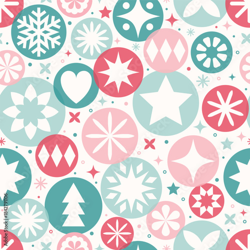 Christmas seamless pattern with decorations in modern style. Vector illustration