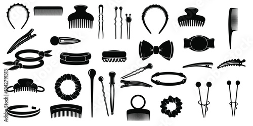 Collection of various hair accessories and styling tools