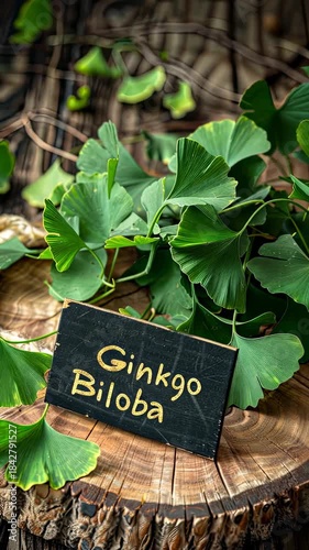 Ginkgo biloba plant and supplement capsules. Selective focus. Nature.