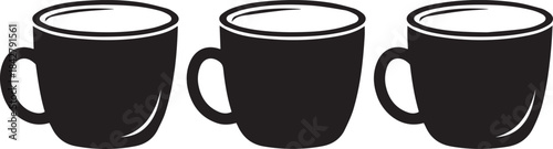 Three Coffee Cups Set Illustration Black and White Design