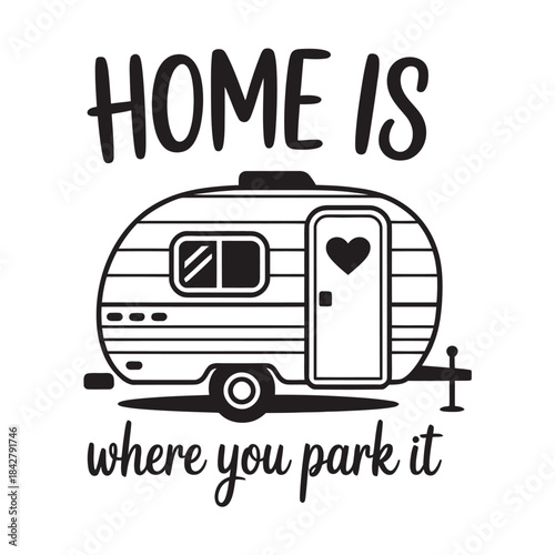 Vintage camper with heart on door, symbolizing freedom and adventure