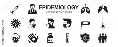 Epidemiology vector icons for healthcare and medical research