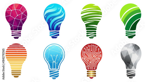 Creative modern technology light bulb logo and icon set collection
