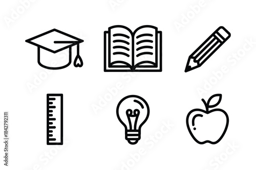 Minimalist education and school icons set featuring symbols of learning and knowledge