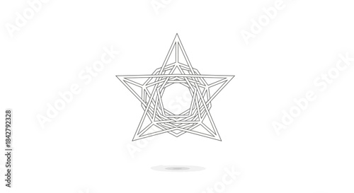 An abstract star-shaped design with a hollow center, featuring intersecting lines and a minimalist aesthetic, set against a clean white background with a subtle shadow effect, conveying a