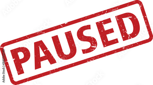 Distressed Red Ink Stamp with the Word PAUSED, Slightly Tilted, Isolated on White Background