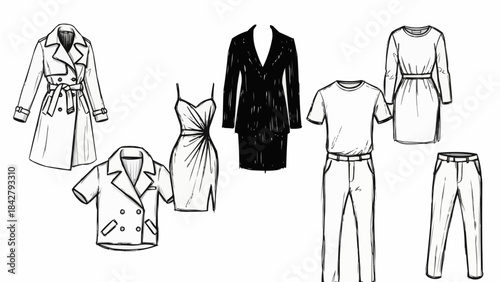 Collection of Fashionable Womens Clothing Items and Outfits.