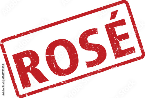 Distressed Rosé Stamp Red Ink on White Background, Angled Rubber Stamp Design