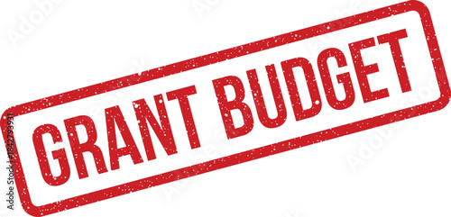 A rectangular distressed rubber stamp impression features the bold text grant budget for financial planning documentation