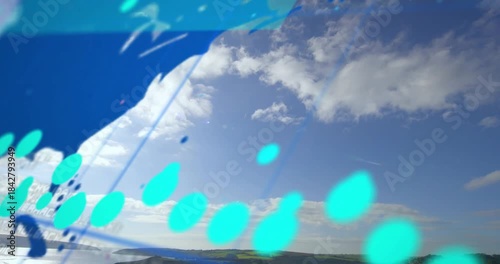 Faint blue map sweeping in top-right, dots forming and readouts appearing, revealing coastline data