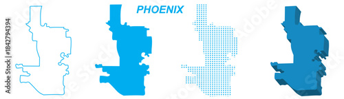 Phoenix Map Vector Set, Arizona Outline Silhouette Dotted 3D Solid Shapes, Phoenix City Infographic Template, Editable EPS Phoenix Geography