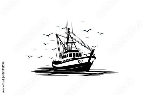 Fishing boat vector illustration on white background.