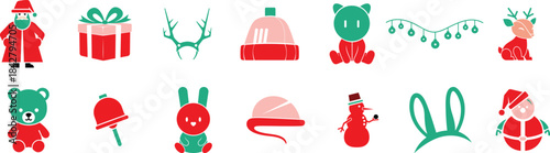 Minimal Christmas Icon Set – Cute Festive Red Green Holiday Vector Pack