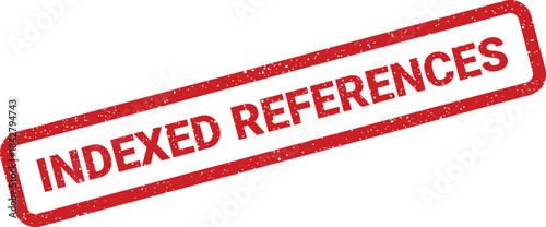 A red grunge rubber stamp impression with a textured look displaying the words indexed references