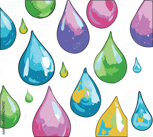 Colorful water droplet set vector illustration