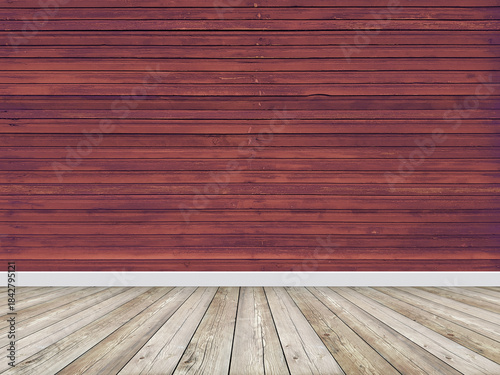 vintage empty room red wooden background