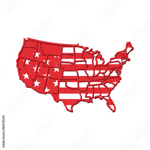 United States Map Covered in Flag Design.