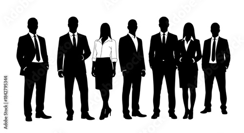 Diverse silhouettes of business professionals standing together in formal attire