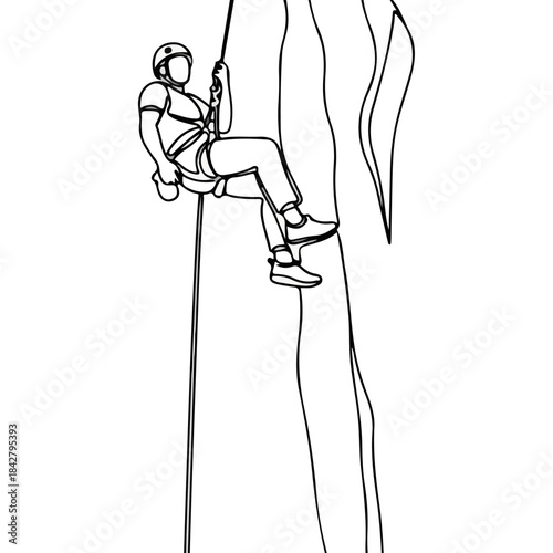 Climber scaling a steep rock cliff illustration.