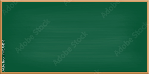 Green chalkboard with wooden frame drawn in textured handcrafted style. Dusty chalk surface with soft marks illustrated in sketch strokes. Vector isolated classroom board with realistic texture.