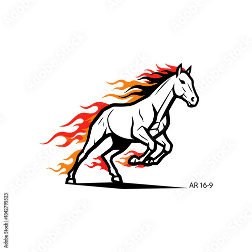 Flaming Running Horse With Fiery Mane.
