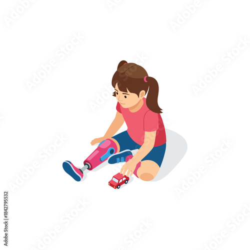 Girl child sitting and playing with toys.