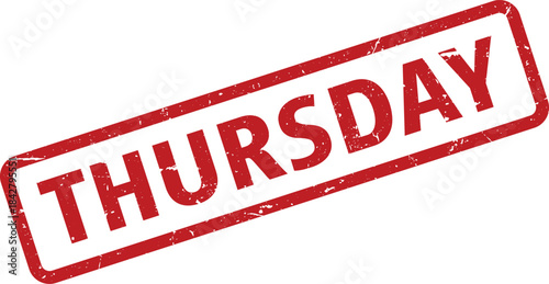 Red Thursday Stamp Distressed Rectangular Seal of the Weekday on a White Background
