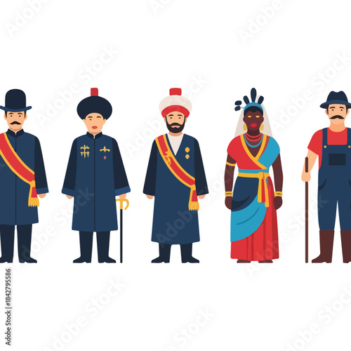 Group of Diverse People in Traditional Attire.