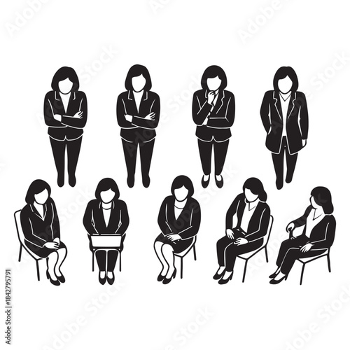 Top View Women Silhouettes – Business Figures CAD Line Set