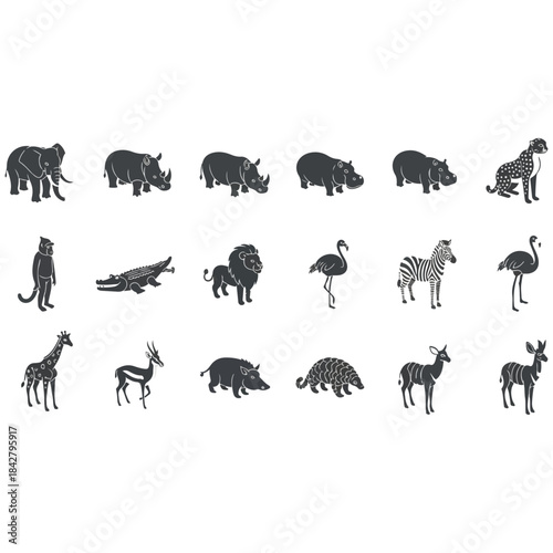 Animal silhouettes collection featuring diverse species.