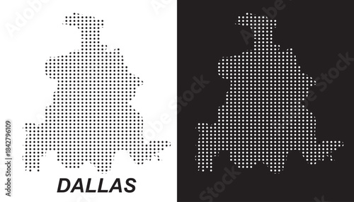 Dallas Map Vector, Texas City Dotted Pattern Black and White Shapes, Dallas Infographic Template, Editable EPS Dallas Geography
