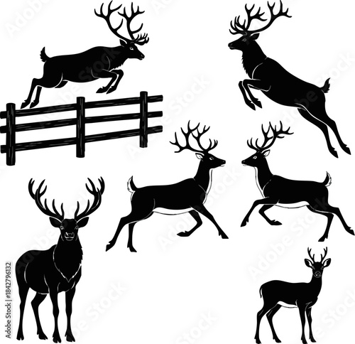 Jumping Reindeer Silhouette Set