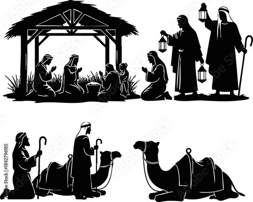 Christmas Village and Sleigh Silhouette Elements