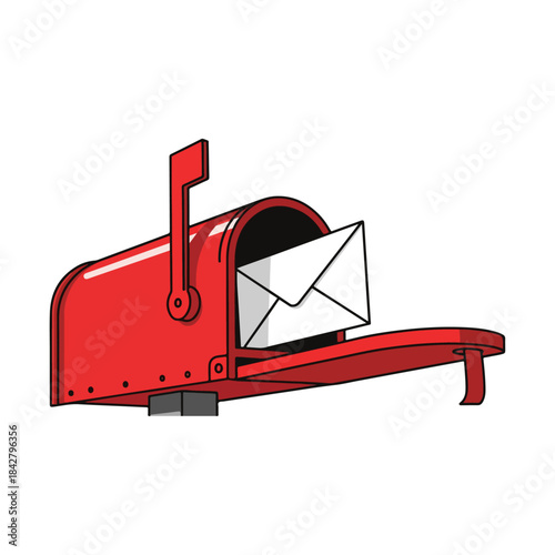 Red Mailbox with Enclosed Letter Illustration.