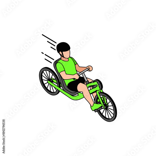 Person Riding Green Recumbent Bicycle Illustration.