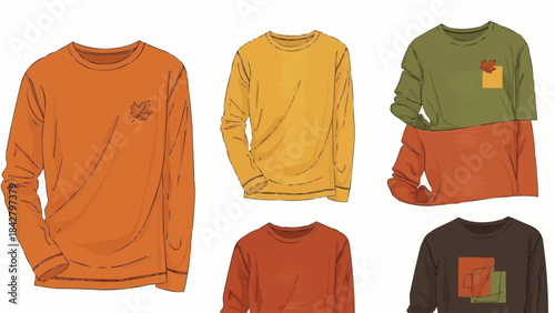 Collection of long-sleeved shirts in various earthy tones and styles.