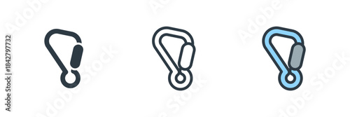 Carabiner icon set vector illustration. line, glyph, color symbol isolated on white background