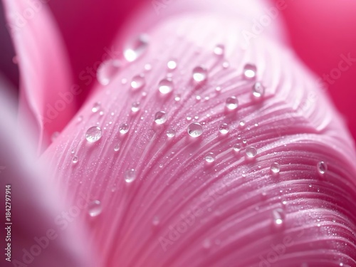 Dew-kissed, velvet-soft petal veins unfurl under morning's gentle caress, revealing nature's intricate textile art,  petal,  morning