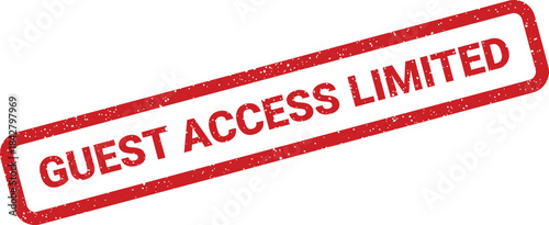 A textured red stamp displaying a guest access limited message with a worn effect