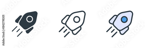rocket icon set vector illustration. line, glyph, color symbol isolated on white background