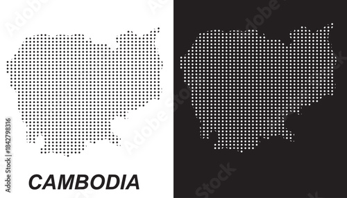 Cambodia Map Vector, Southeast Asia Country Dotted Pattern Black and White Shapes, Cambodia Infographic Template, Editable EPS Cambodia Geography
