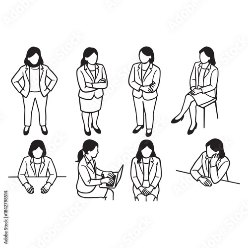 Top View Women Silhouettes – Business Figures CAD Line Set