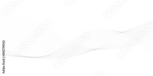 Abstract halftone background with wavy surface made of gray dots on white background. Flowing dots particles wave pattern 3D curve halftone black gradient curve shape isolated