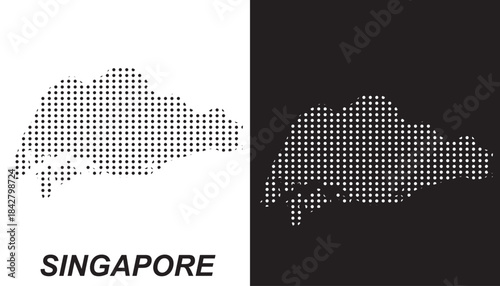 Singapore Map Vector, Southeast Asia City State Dotted Pattern Black and White Shapes, Singapore Infographic Template, Editable EPS Singapore Geography