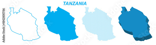Tanzania Map Vector Set, East Africa Outline Silhouette Dotted 3D Solid Shapes, Tanzania Country Infographic Template, Editable EPS Tanzania Geography