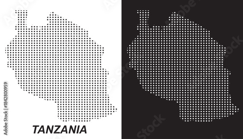 Tanzania Map Vector, East Africa Country Dotted Pattern Black and White Shapes, Tanzania Infographic Template, Editable EPS Tanzania Geography
