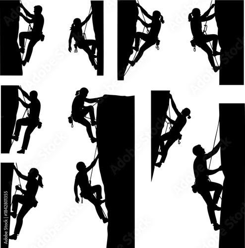 Rock Climbing Silhouette Vector Set