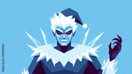 Christmas villain with icy powers frosty fantasy character.