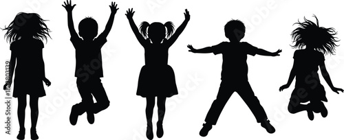 Children's growth chart silhouettes vector illustration, showing development stages from toddler to young adult, 