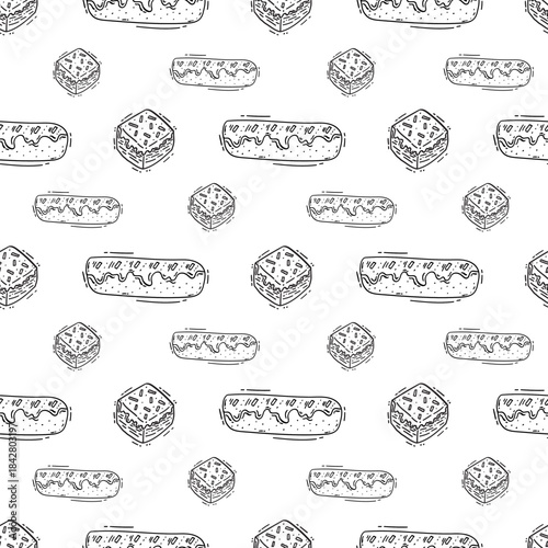 Hand Drawn Bread seamless pattern. Doodle Bakery pattern background